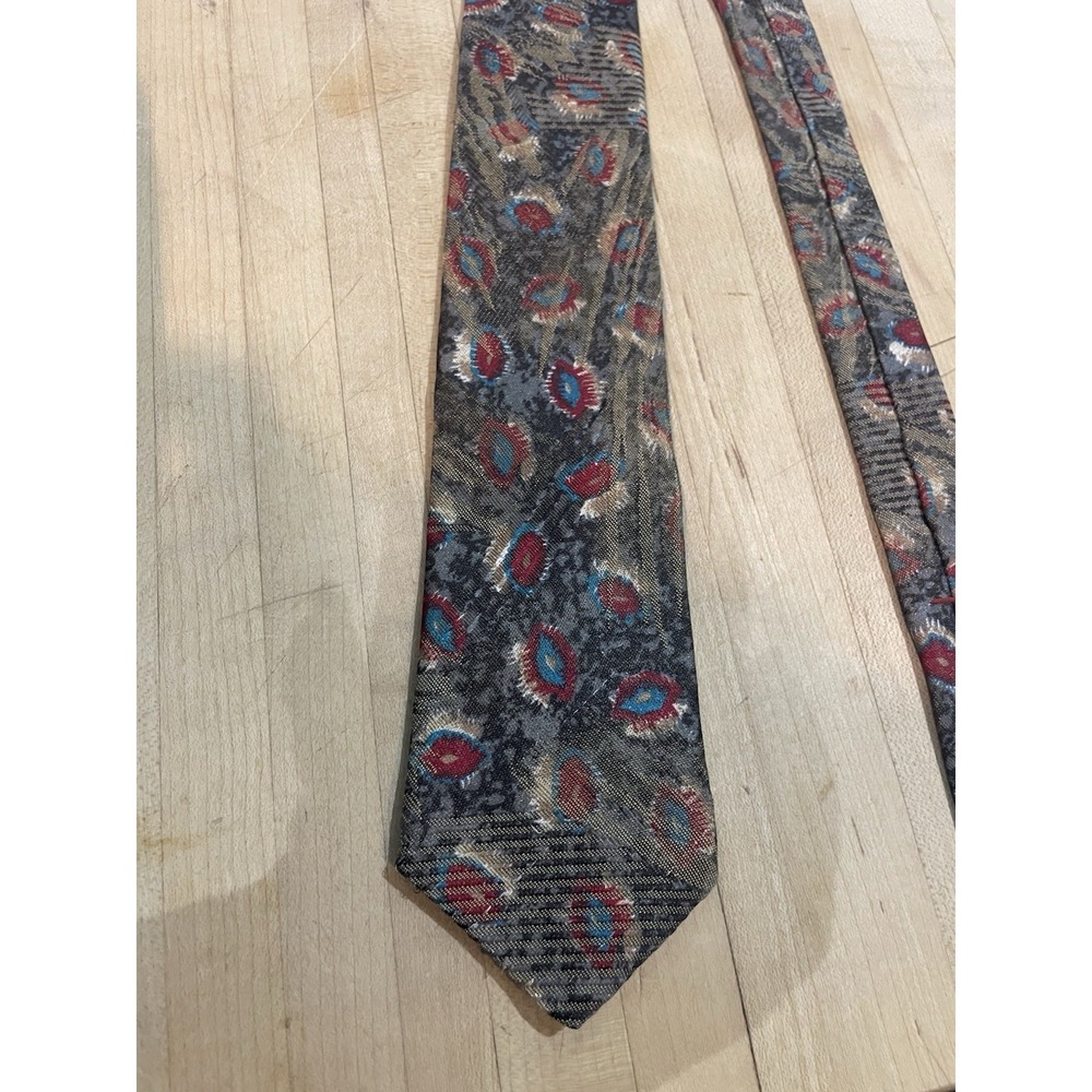 Bugle Boy Retro Abstract Skinny Peacock Eye Tie Art to Wear 80s 90s Rare Vintage